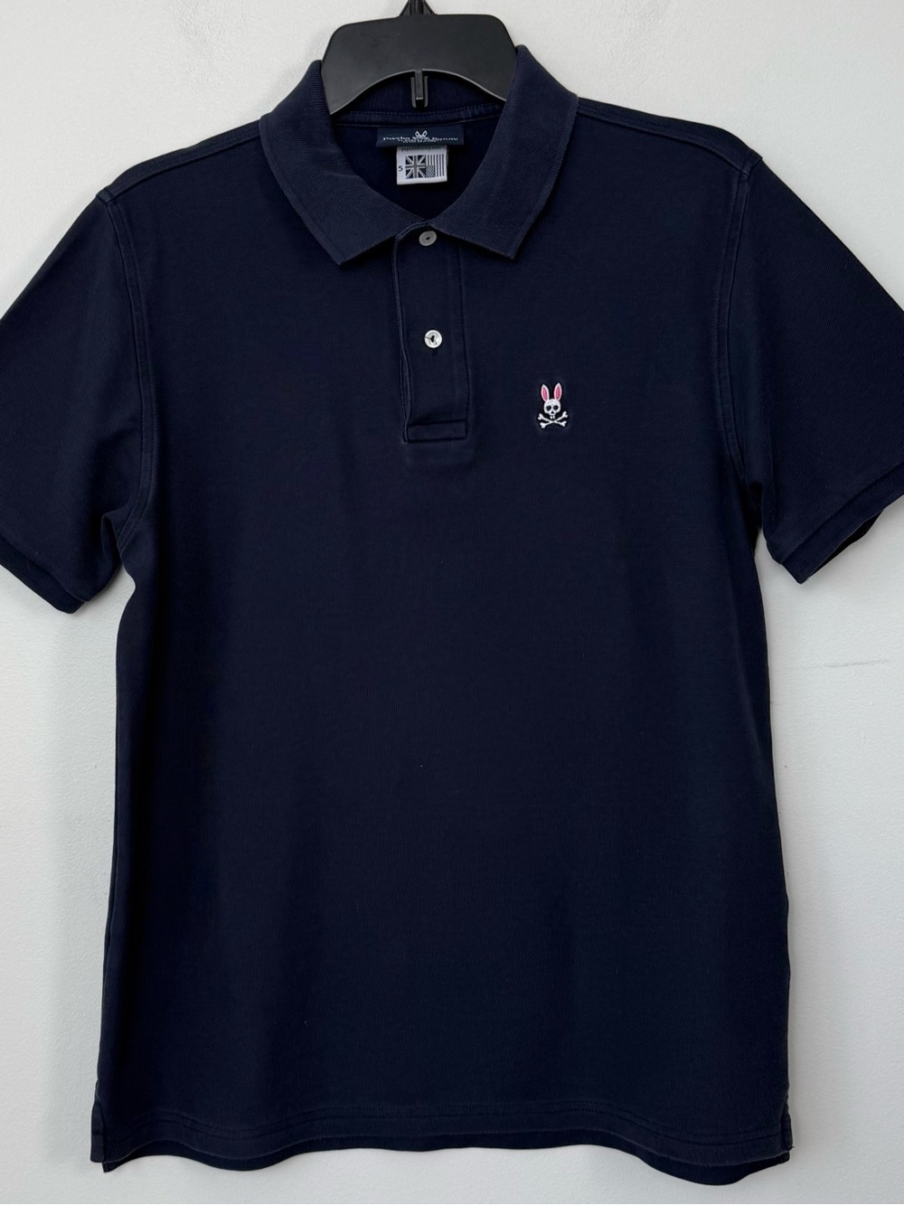 Psycho Bunny Navy Pima Cotton Short-Sleeve Polo Pink Skull Bunny Logo Medium (5)